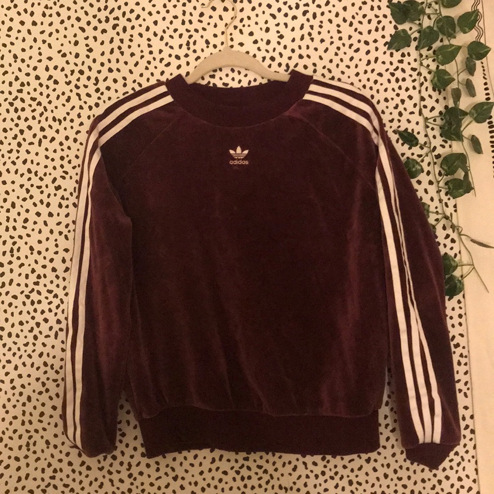 Adidas Maroon Velvet Cropped Crewneck - Picture 1 of 2